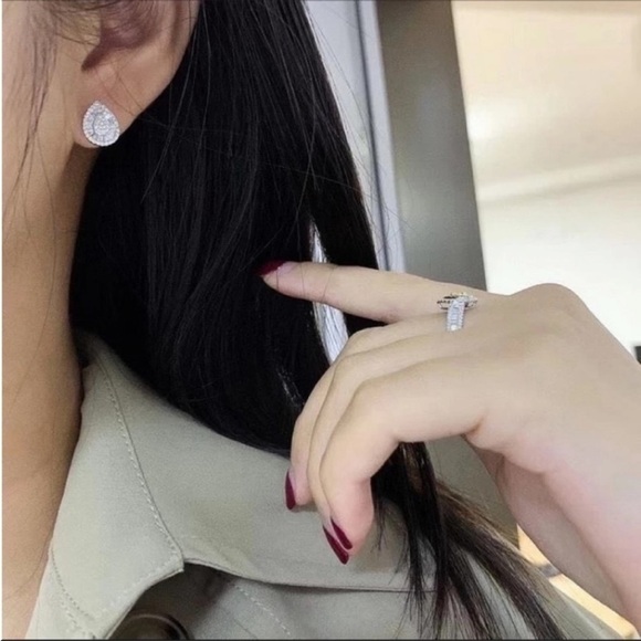 Pearl Tear Drop Sparkle Shinny white gold plated CZ New gorgeous luxury - Picture 6 of 11